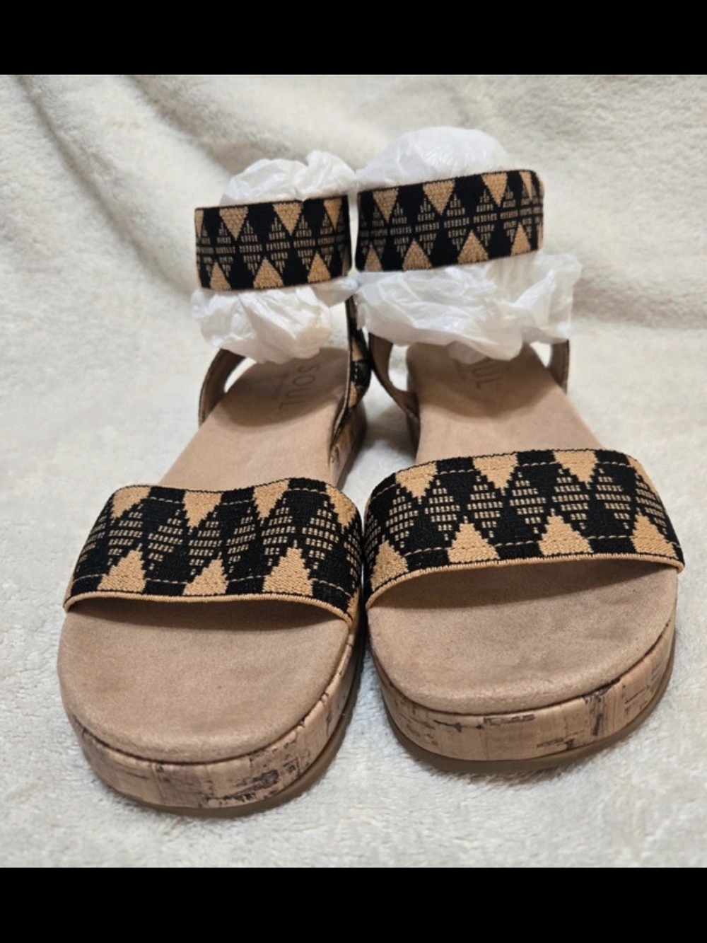 Naturalizer Black and Tan Geometric Ankle-Strap Sandals